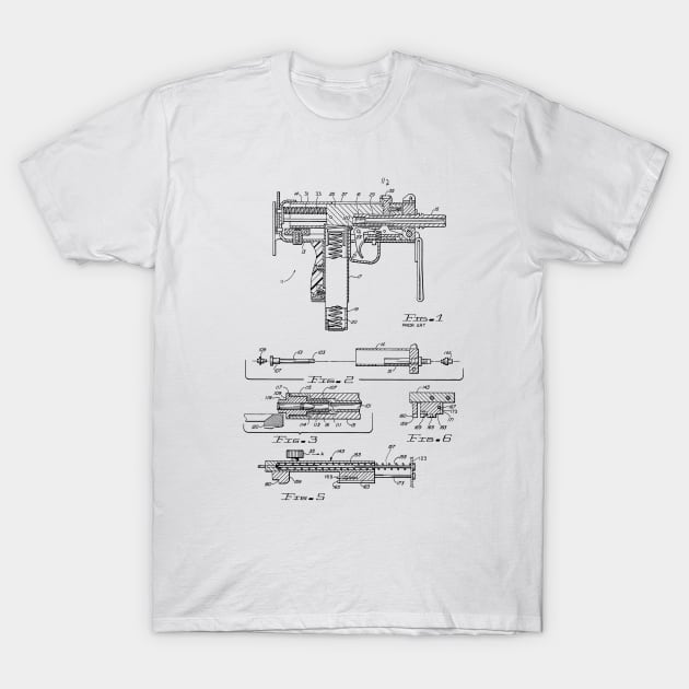 Machine Gun Adaptor Vintage Patent Hand Drawing T-Shirt by TheYoungDesigns